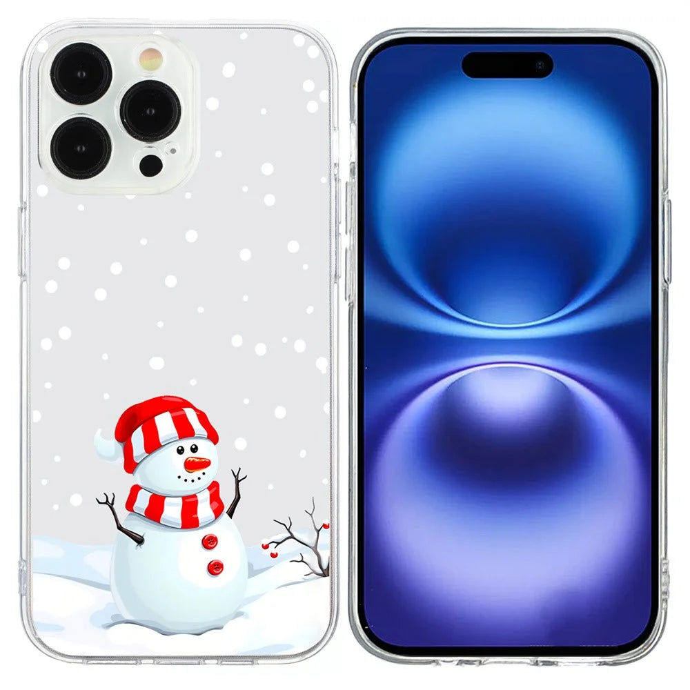 For iPhone 16 Pro Case Christmas Pattern Print Soft TPU Phone Protector - Snowman - 1