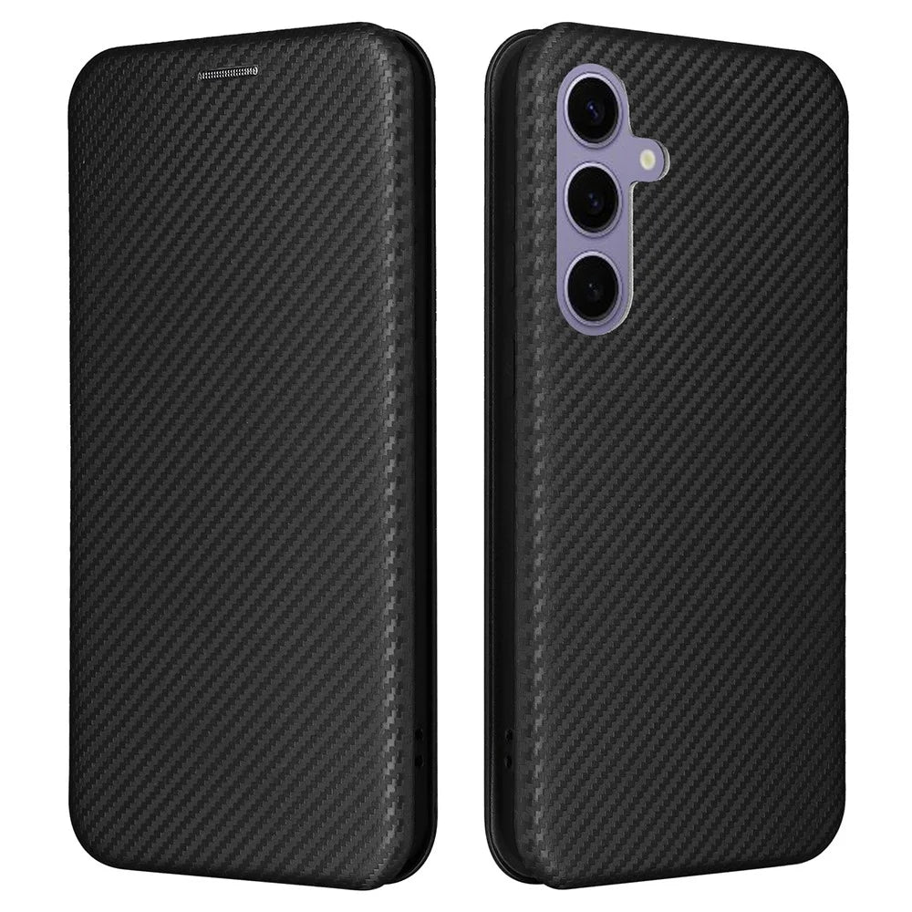 For Samsung Galaxy S25 Case Carbon Fiber Texture Drop-Proof PU Leather Phone Cover - Black - 1