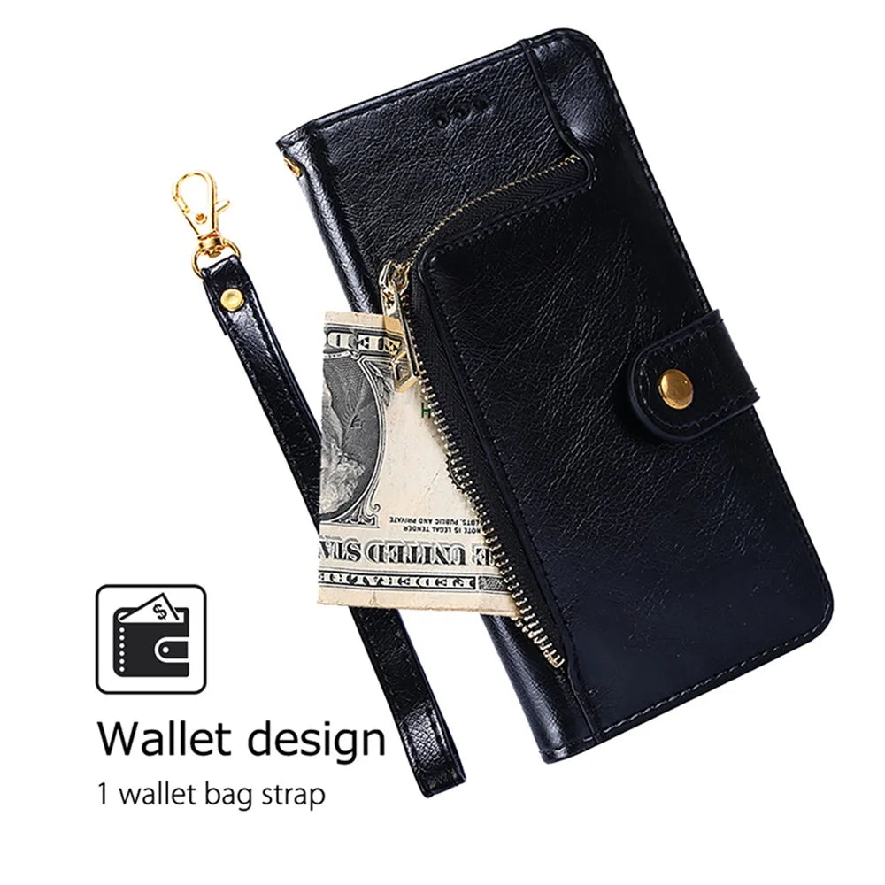 For OnePlus Nord CE4 Lite 5G / Oppo K12x 5G (China) Case Zipper Pocket PU Leather Wallet Flip Phone Cover - Black - 4