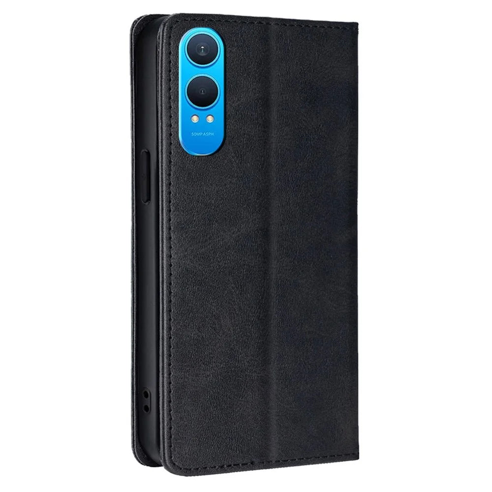 For OnePlus Nord CE4 Lite 5G / Oppo K12x 5G (China) Case PU Leather Calf Texture Phone Wallet Cover - Black - 6