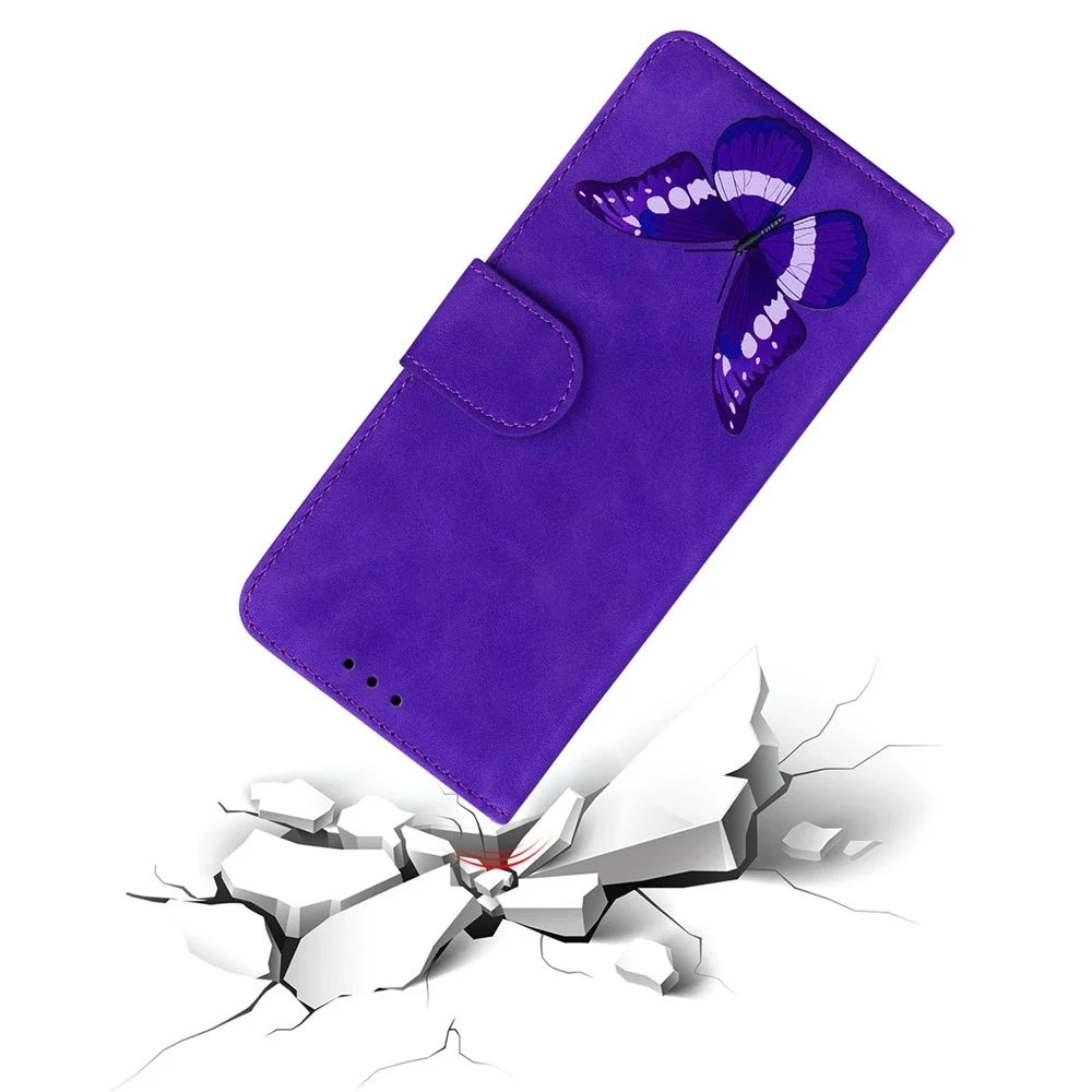 For Samsung Galaxy S25+ Stand Case PU Leather Phone Cover Butterfly Printed - Purple - 4