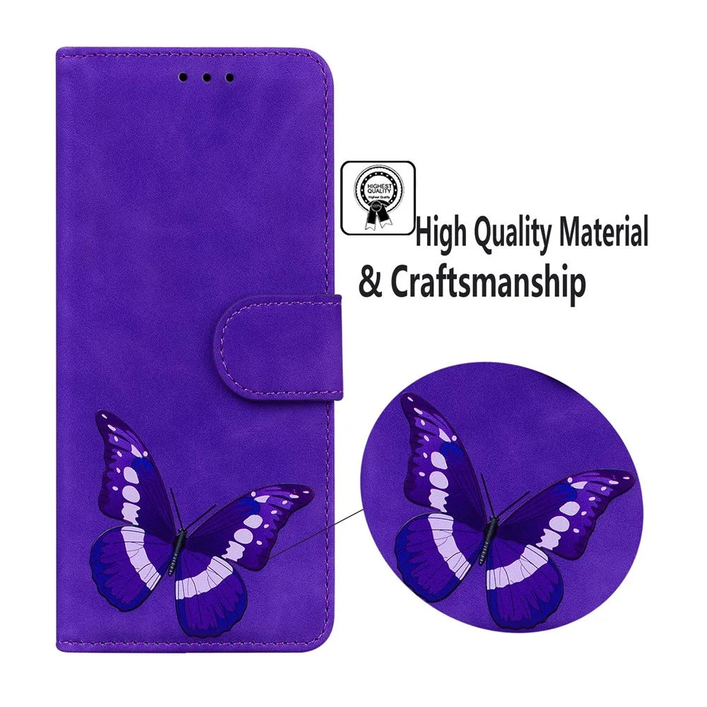 For Samsung Galaxy S25+ Stand Case PU Leather Phone Cover Butterfly Printed - Purple - 5