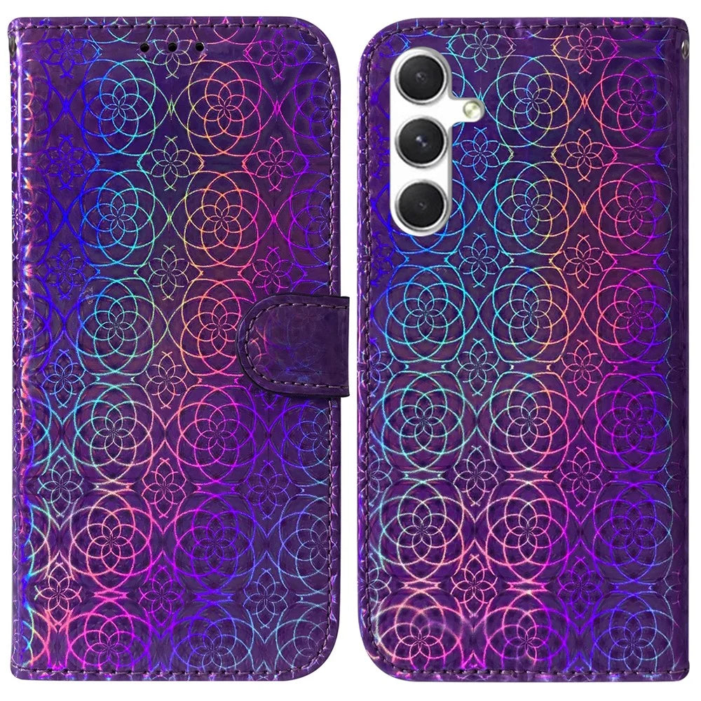 For Samsung Galaxy S25+ Stand Case Dazzling Flower Leather Phone Cover - Purple - 1