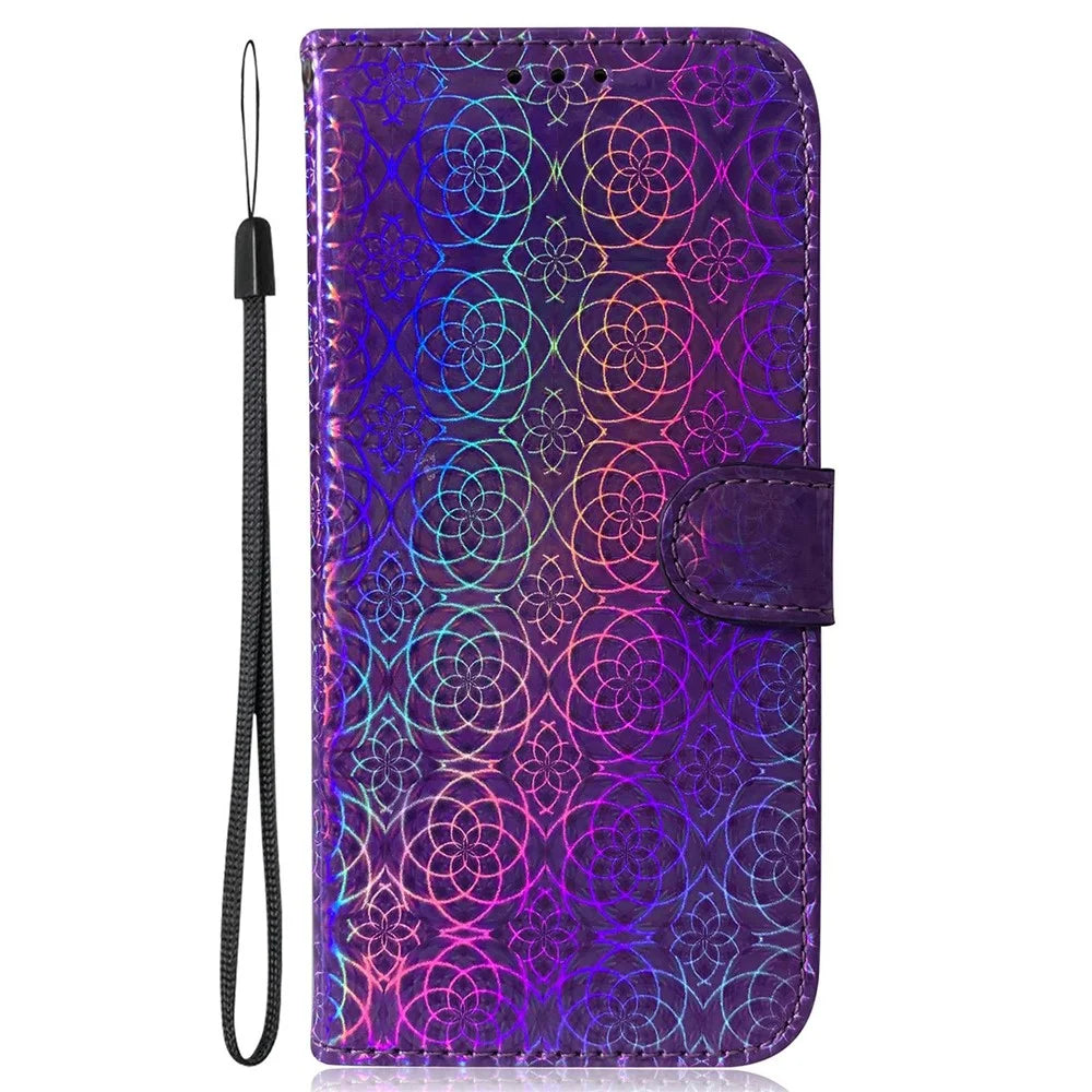 For Samsung Galaxy S25+ Stand Case Dazzling Flower Leather Phone Cover - Purple - 6