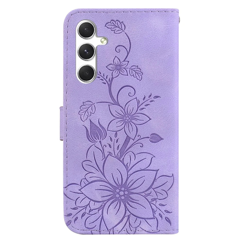 For Samsung Galaxy S25+ Case Lily Flower Imprint Leather Phone Cover with Stand - Purple - 7