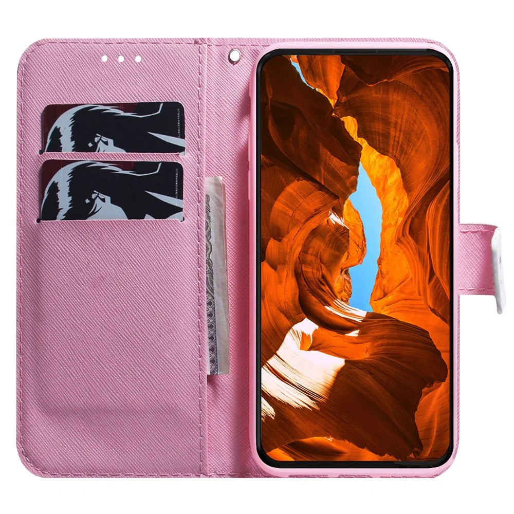 For Samsung Galaxy S25 Wallet Case Pattern Print Leather Phone Cover - Pink Flower - 2
