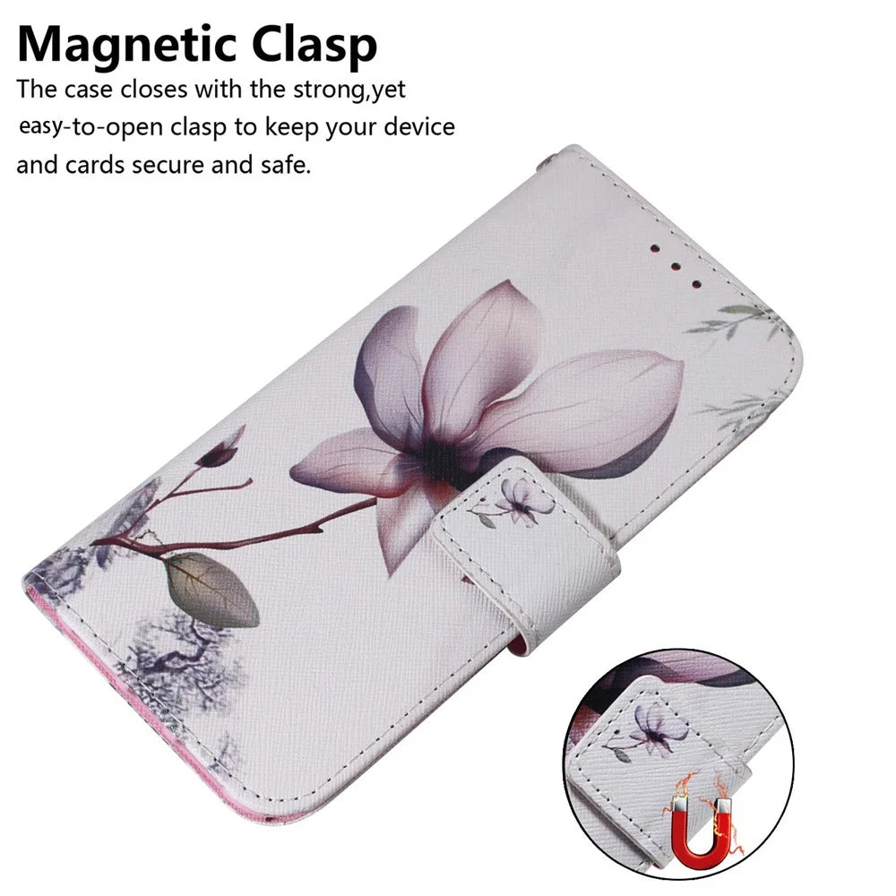 For Samsung Galaxy S25 Wallet Case Pattern Print Leather Phone Cover - Pink Flower - 4