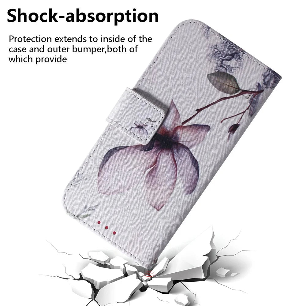 For Samsung Galaxy S25 Wallet Case Pattern Print Leather Phone Cover - Pink Flower - 5