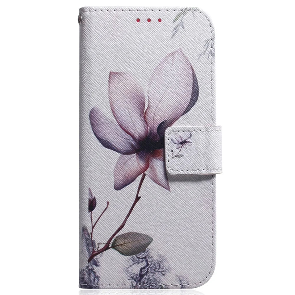 For Samsung Galaxy S25 Wallet Case Pattern Print Leather Phone Cover - Pink Flower - 6