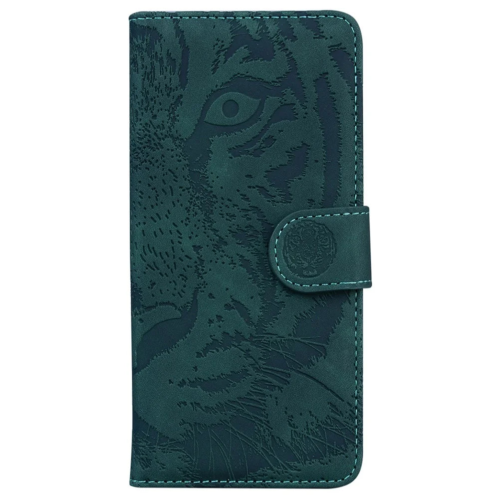 For Samsung Galaxy S25 Case Tiger Imprint Leather Wallet Phone Cover - Green - 6
