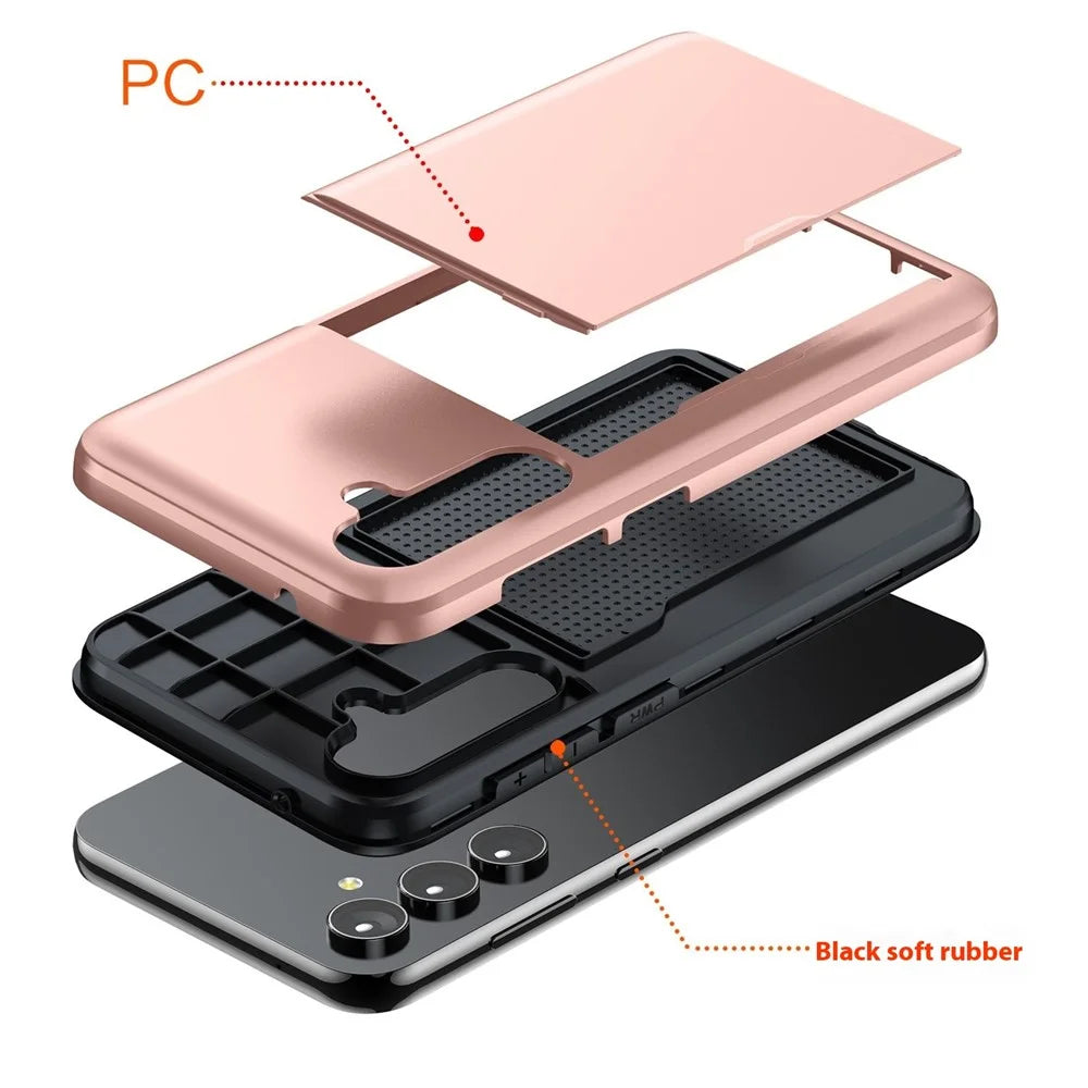 For Samsung Galaxy S25+ Case with Card Holder TPU + PC Phone Back Cover - Rose Gold - 5