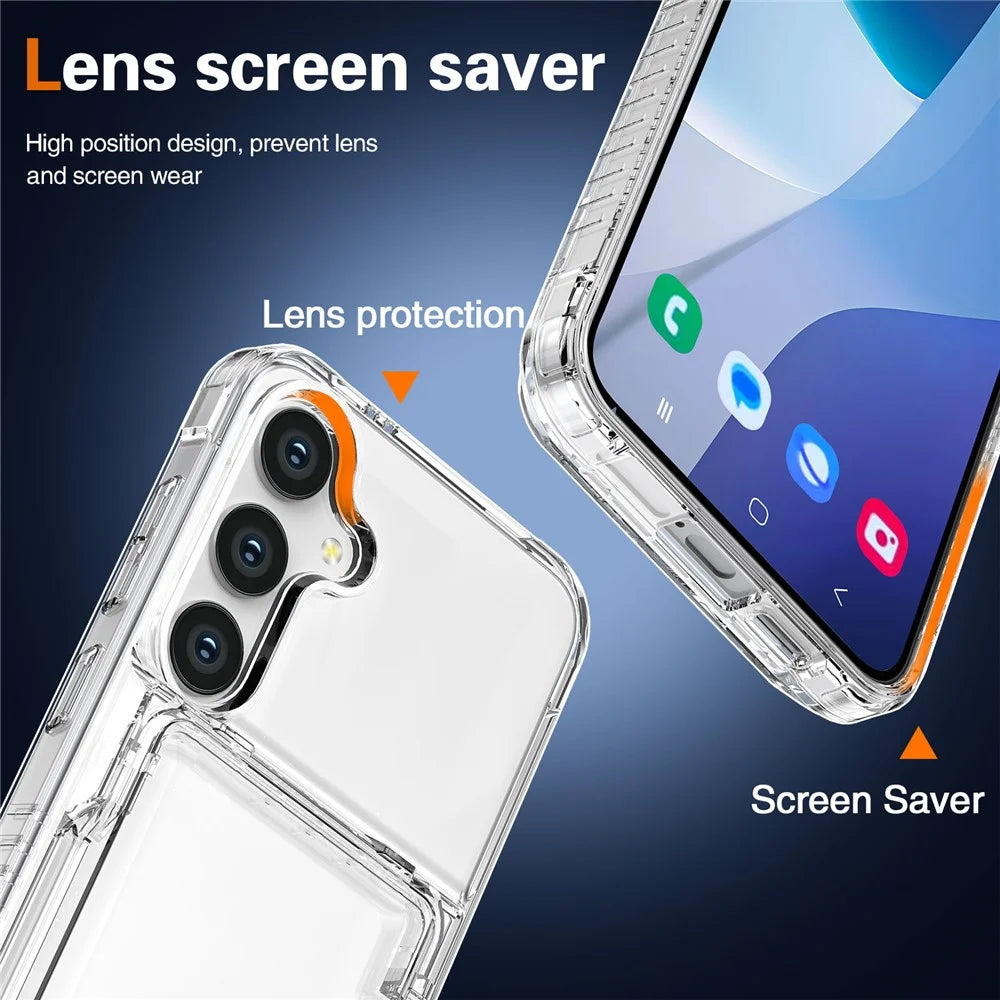 For Samsung Galaxy S25 Clear Case PC+TPU Phone Cover Card Holder Kickstand - Transparent - 4