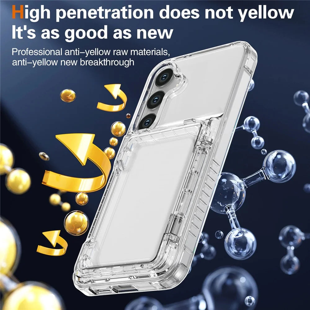 For Samsung Galaxy S25 Clear Case PC+TPU Phone Cover Card Holder Kickstand - Transparent - 7