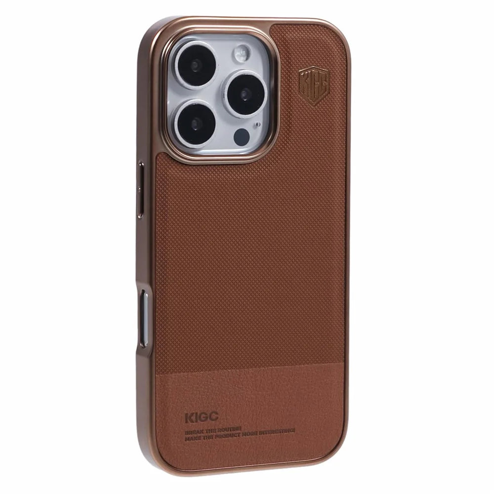 KIGC For iPhone 16 Pro Case PC+TPU+PU Electroplating Phone Cover - Titanium Gold - 1