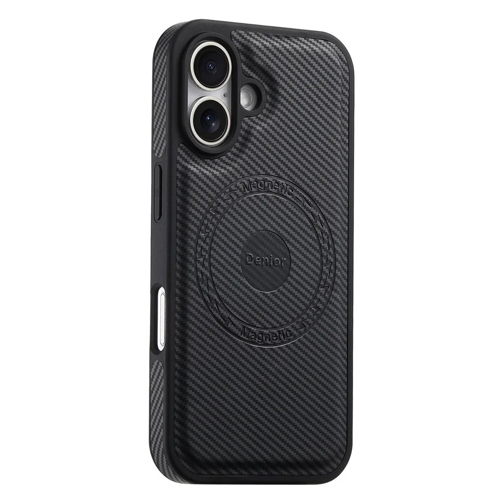 DENIOR For iPhone 16 Plus Case Compatible with MagSafe Carbon Fiber Texture Leather Back Cover - Black - 2