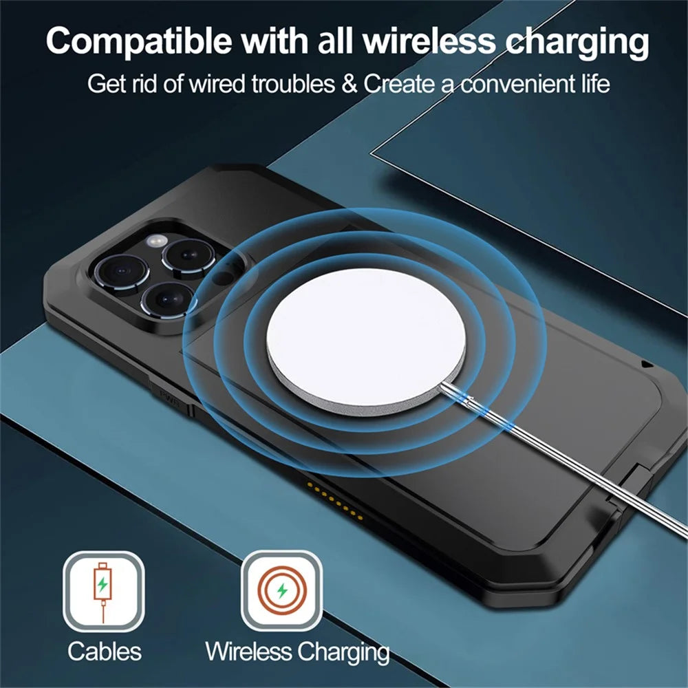 For iPhone 16 Pro Case Silicone+Metal Phone Cover with Tempered Glass Screen Protector - Black - 4
