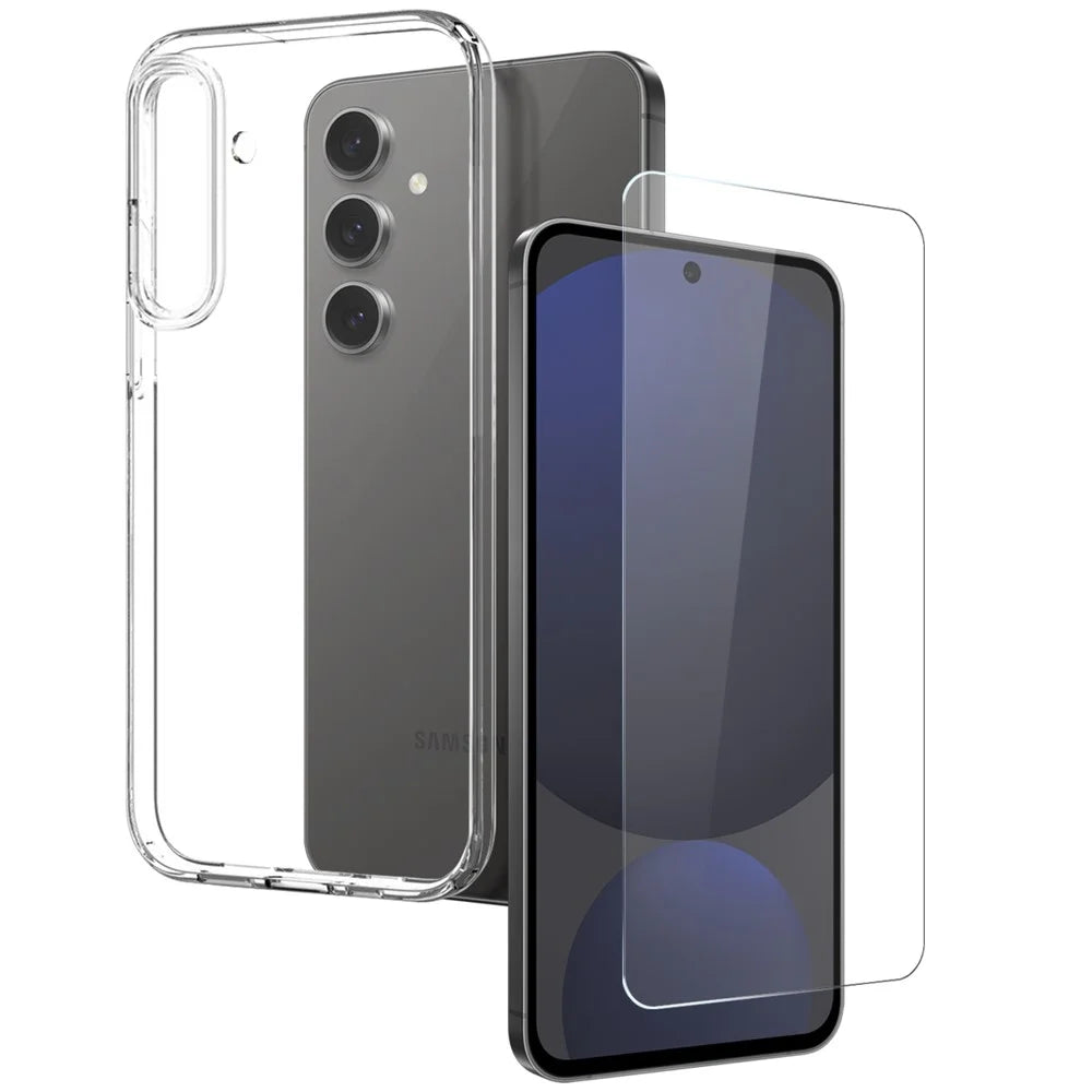 NORTHJO For Samsung Galaxy S25+ TPU Phone Case with Tempered Glass Film (Support Fingerprint Unlock) - Transparent - 1