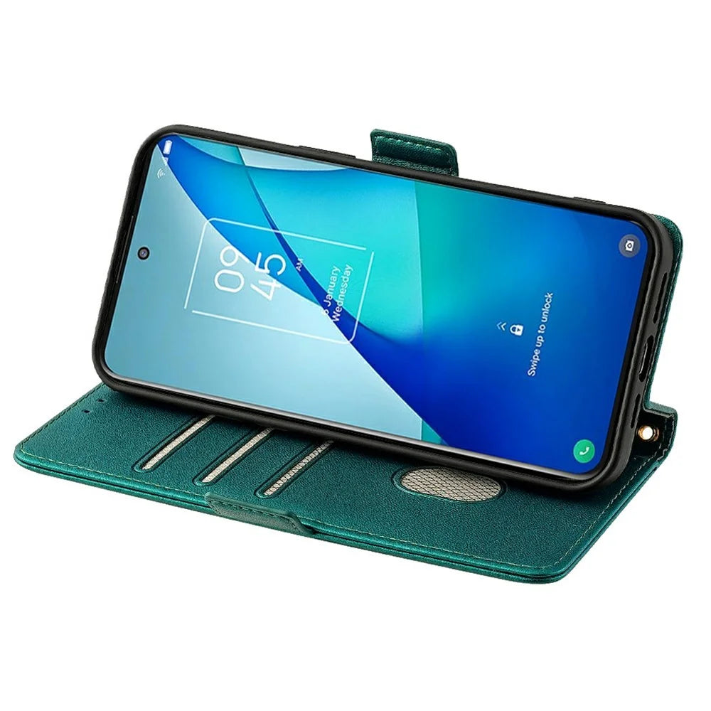 For iPhone 16 Pro Max Leather Wallet Case RFID Blocking Stand Cover with Hand Strap - Green - 3