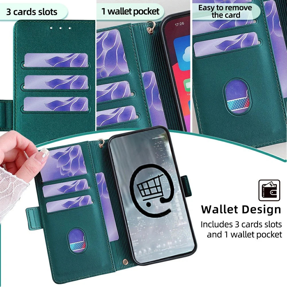For iPhone 16 Pro Max Leather Wallet Case RFID Blocking Stand Cover with Hand Strap - Green - 4