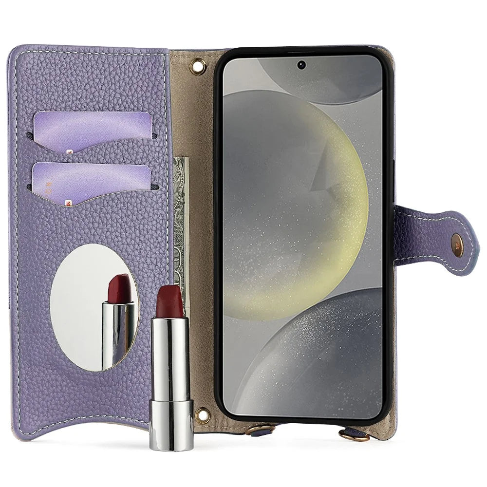 For Samsung Galaxy S24 Leather Case Wallet Stand Cover Irregular Tail Style with Chain Strap - Purple - 2
