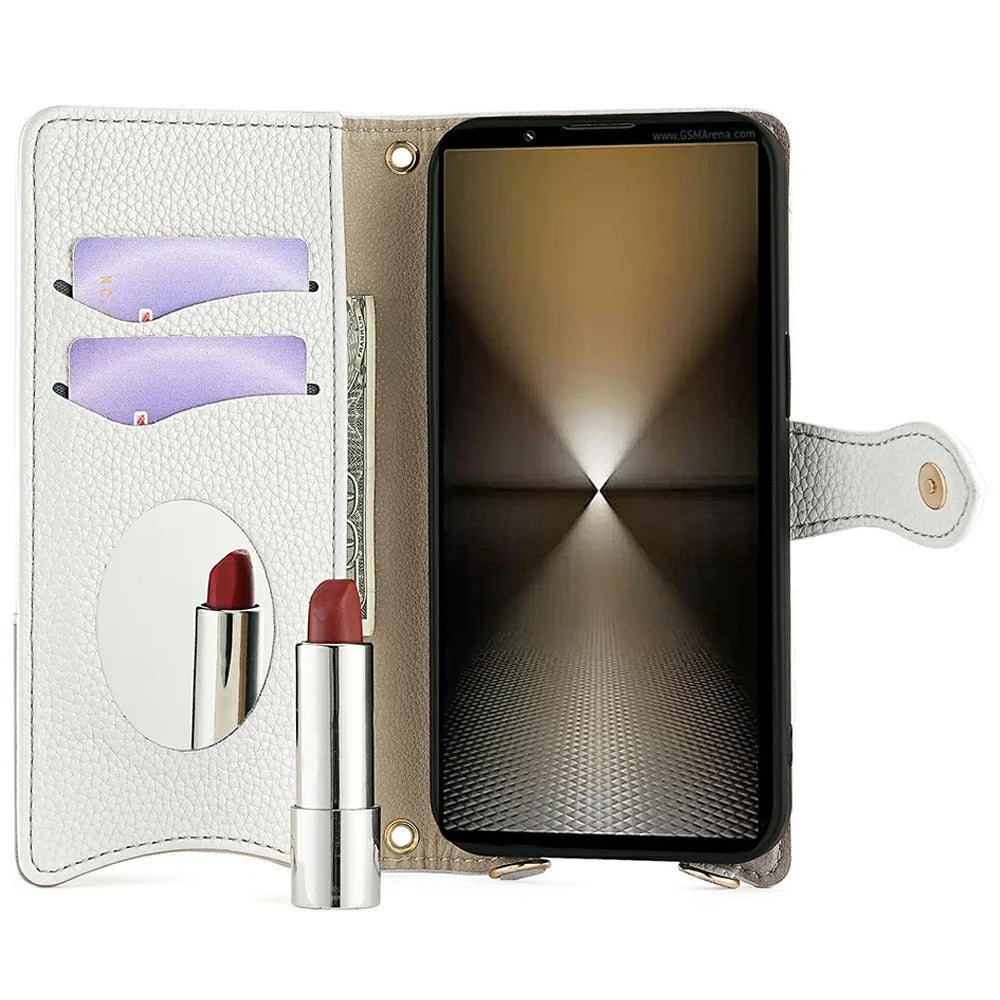 For Sony Xperia 1 IV 5G Leather Case Wallet Stand Cover Irregular Tail Style with Chain Strap - White - 2
