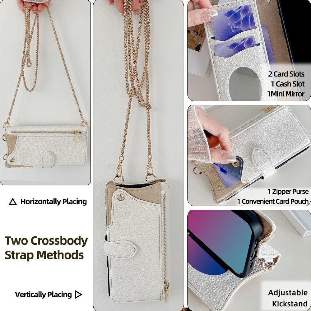 For OnePlus Ace 3 Pro 5G Leather Case Wallet Stand Cover Irregular Tail Style with Chain Strap - White - 6