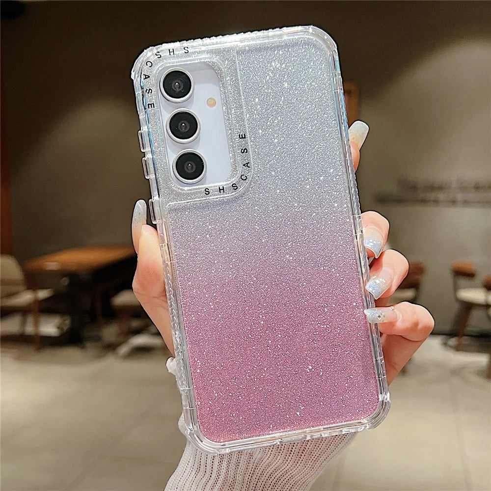 For Samsung Galaxy A55 5G Case Glitter Design PC+TPU Shockproof Phone Cover - Pink - 2
