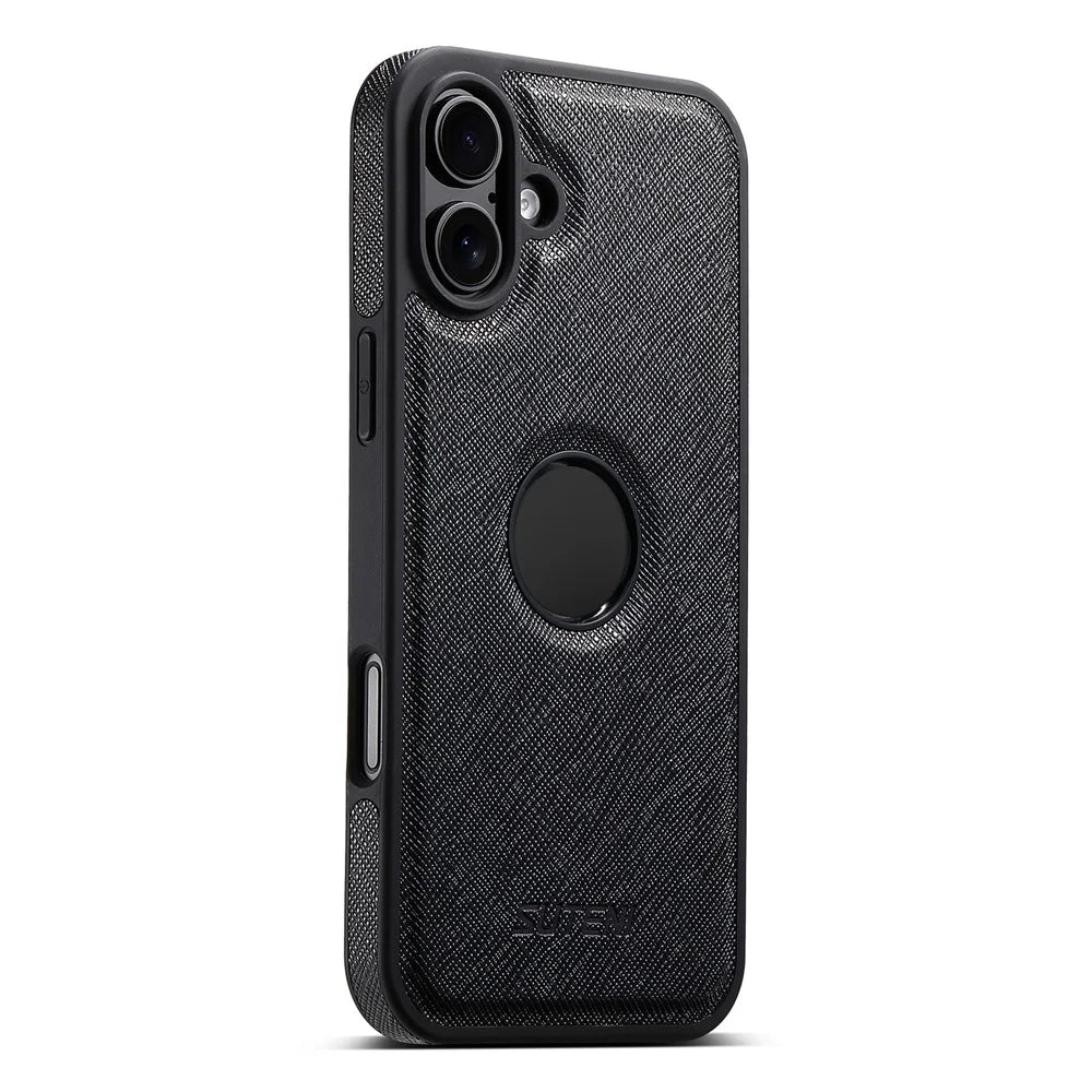 SUTENI G1 For iPhone 16 Plus Case Compatible with MagSafe Cross Texture Leather+TPU Phone Cover - Black - 1