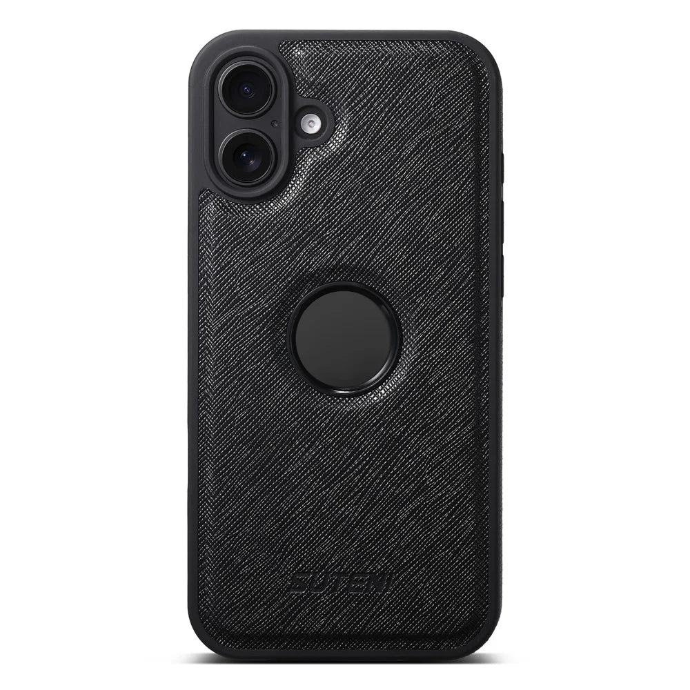 SUTENI G1 For iPhone 16 Plus Case Compatible with MagSafe Cross Texture Leather+TPU Phone Cover - Black - 3
