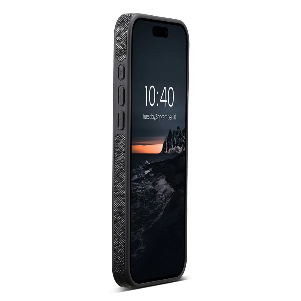 SUTENI G1 For iPhone 16 Pro Case Compatible with MagSafe Cross Texture Leather+TPU Phone Cover - Black - 3