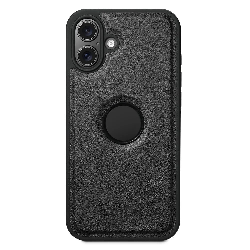 SUTENI M1 For iPhone 16 Magnetic Case Detachable Card Bag Waxy Texture Leather+TPU Cover - Black - 2
