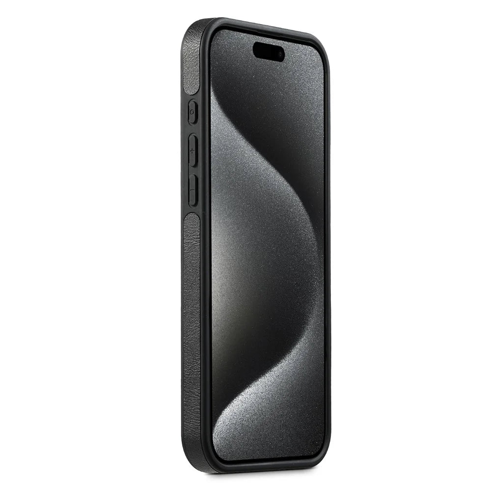 SUTENI G1 For iPhone 16 Plus Magnetic Case Waxy Texture Leather Coated TPU Phone Cover - Black - 2
