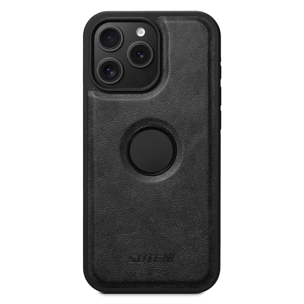 SUTENI G1 For iPhone 16 Pro Max Magnetic Case Waxy Texture Leather Coated TPU Phone Cover - Black - 3