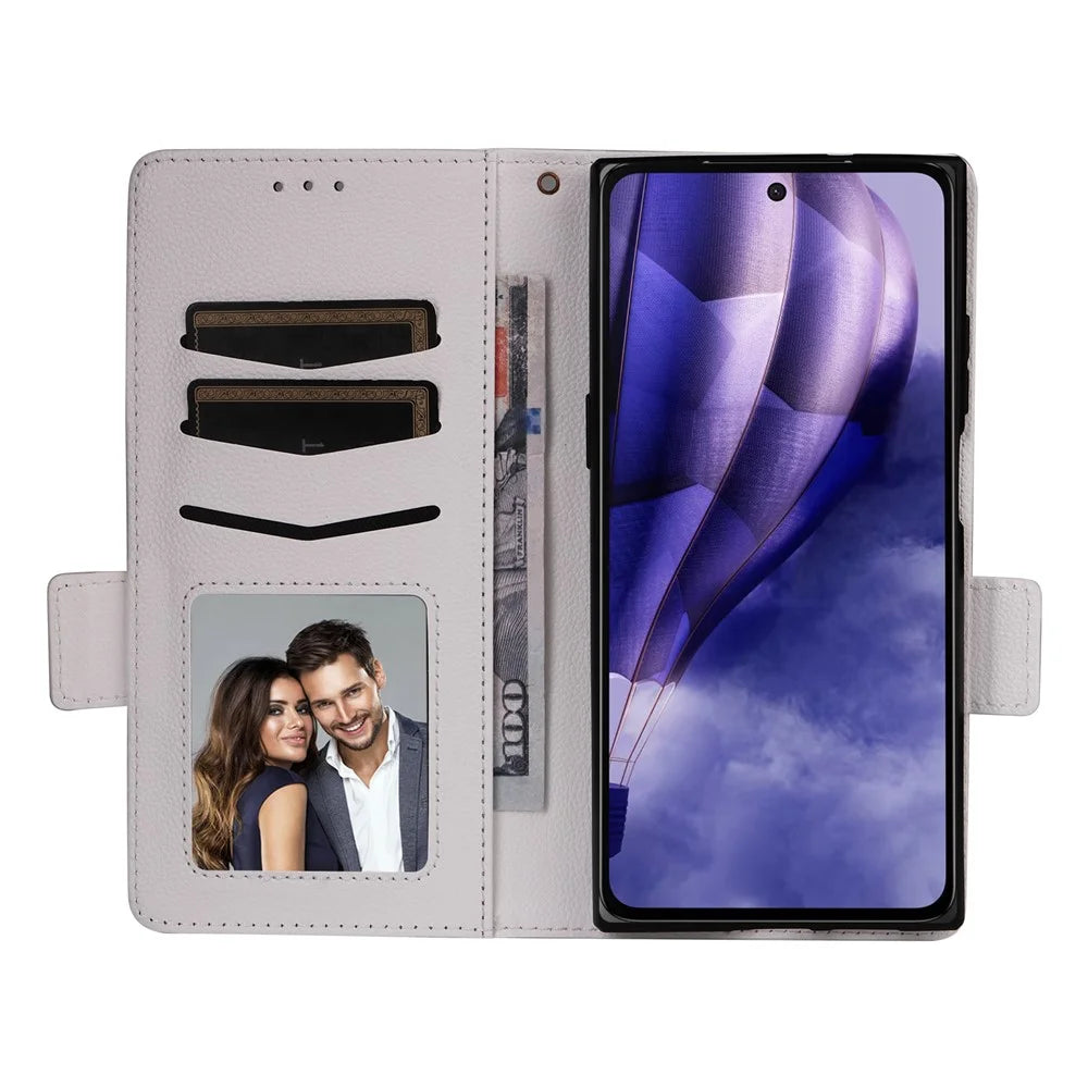 For HMD Skyline Case with Wrist Strap Litchi Texture PU Leather Wallet Phone Cover - White - 2