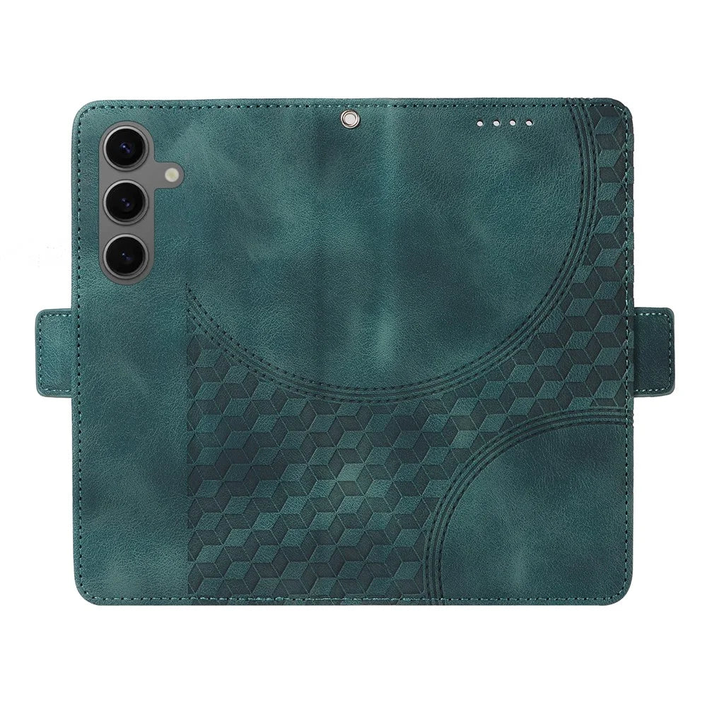 For Samsung Galaxy S25 Case PU Leather Phone Cover Rhombus Starry Imprinted - Green - 4