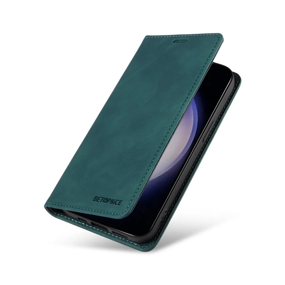 BETOPNICE 003 For Samsung Galaxy S25 Wallet Case Leather Phone Cover with Stand - Green - 5