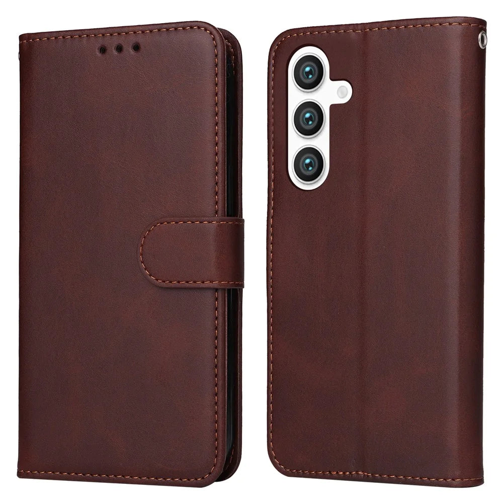 For Samsung Galaxy S25 Case Wallet PU Leather Folio Flip Phone Cover - Brown - 1