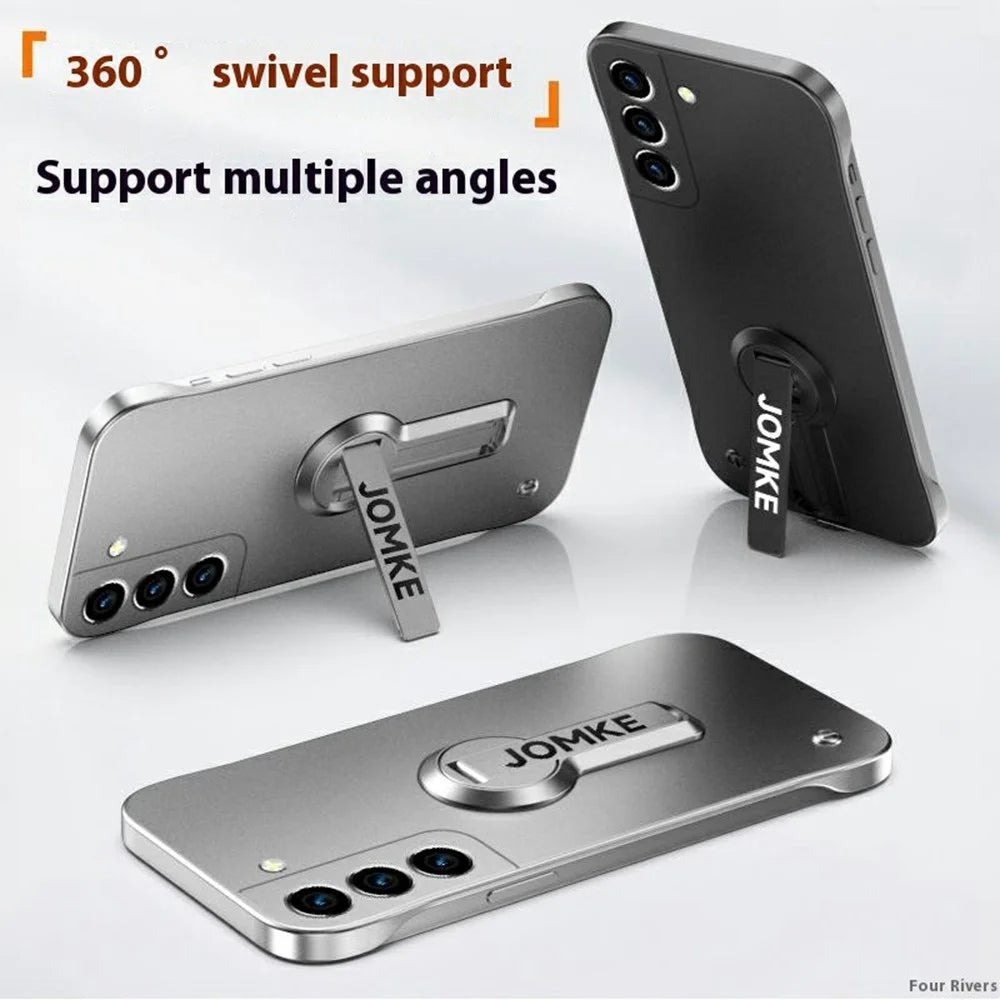 For Samsung Galaxy S23+ Case Hard PC Frameless Baking Paint Kickstand Phone Cover - Black - 5