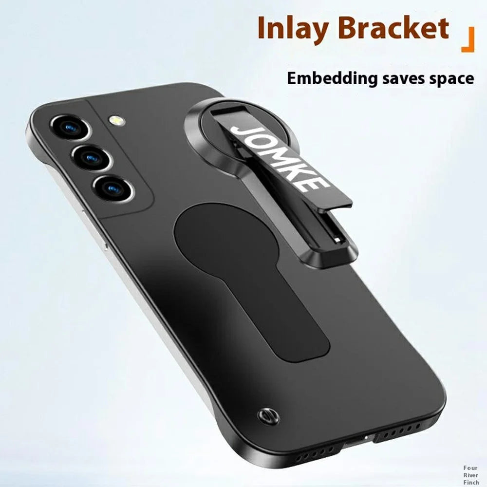 For Samsung Galaxy S23+ Case Hard PC Frameless Baking Paint Kickstand Phone Cover - Black - 7