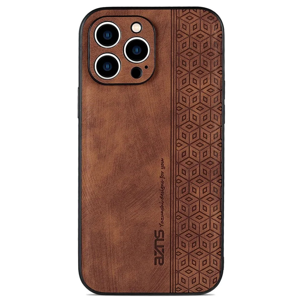 AZNS For iPhone 12 Pro 6.1 inch Anti-scratch PU Leather+TPU Phone Cover Imprinted Pattern Cell Phone Case - Brown - 1