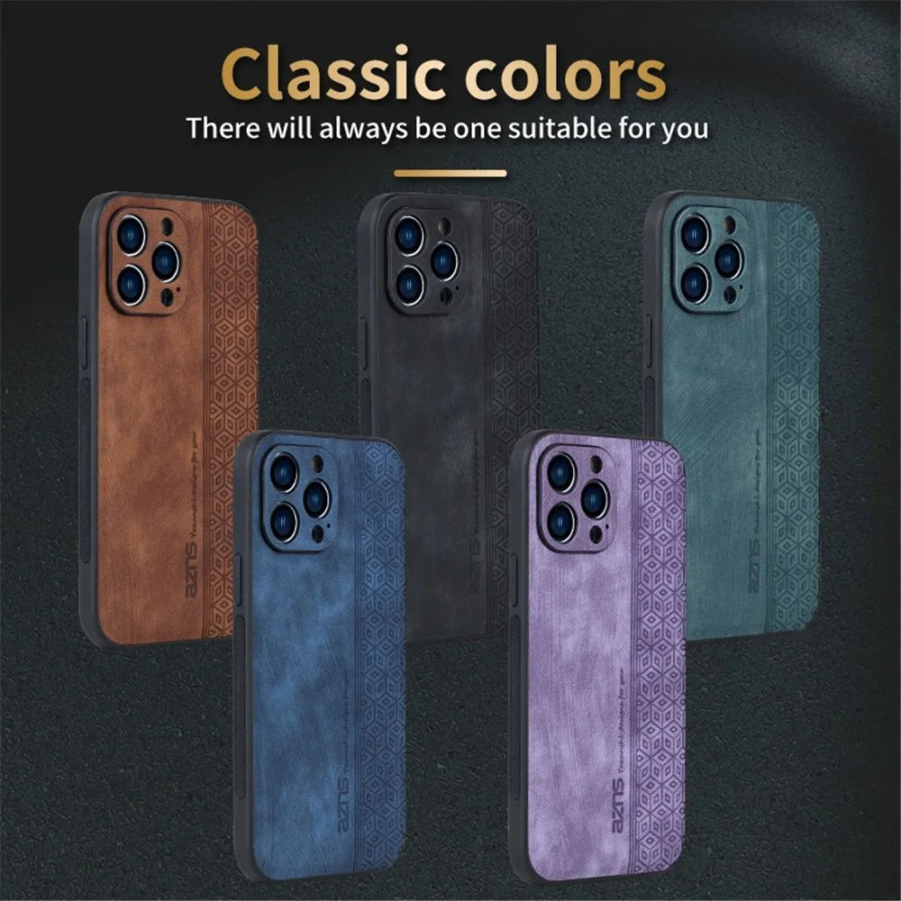 AZNS For iPhone 12 Pro 6.1 inch Anti-scratch PU Leather+TPU Phone Cover Imprinted Pattern Cell Phone Case - Brown - 7