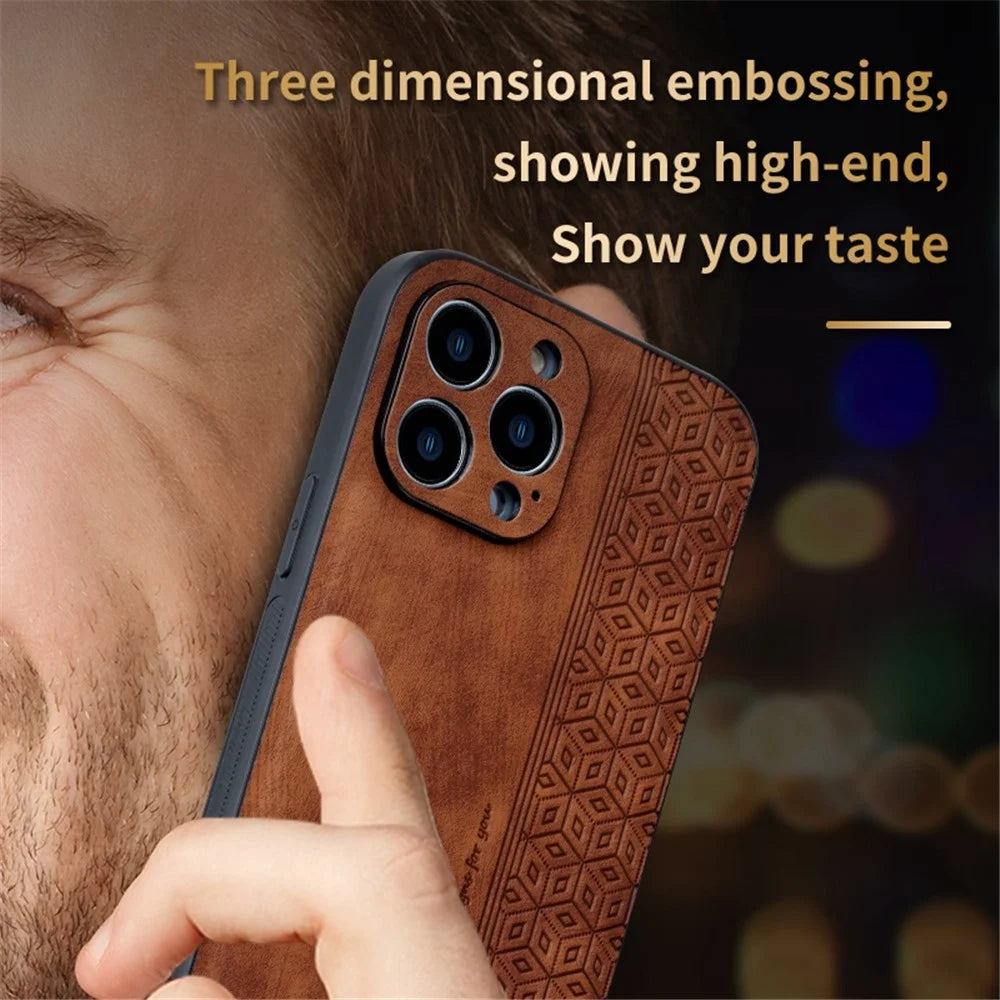 AZNS For iPhone 12 Pro Max 6.7 inch Slim Fit Cell Phone Case Imprinted Pattern PU Leather+TPU Phone Cover - Brown - 5