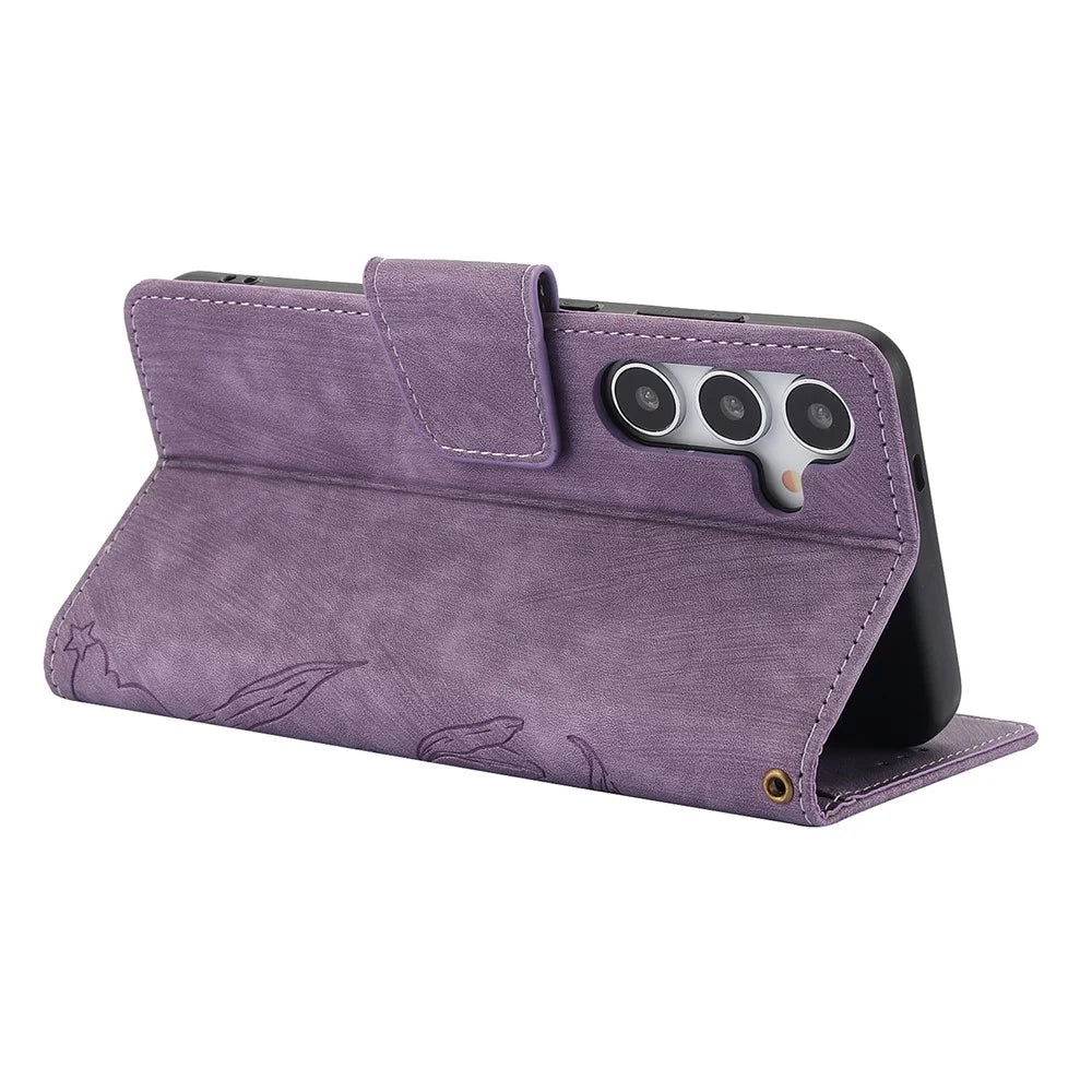 SY-001 For Samsung Galaxy S25+ Case Flower Butterfly Leather Wallet Phone Cover with Hand Strap - Purple - 4