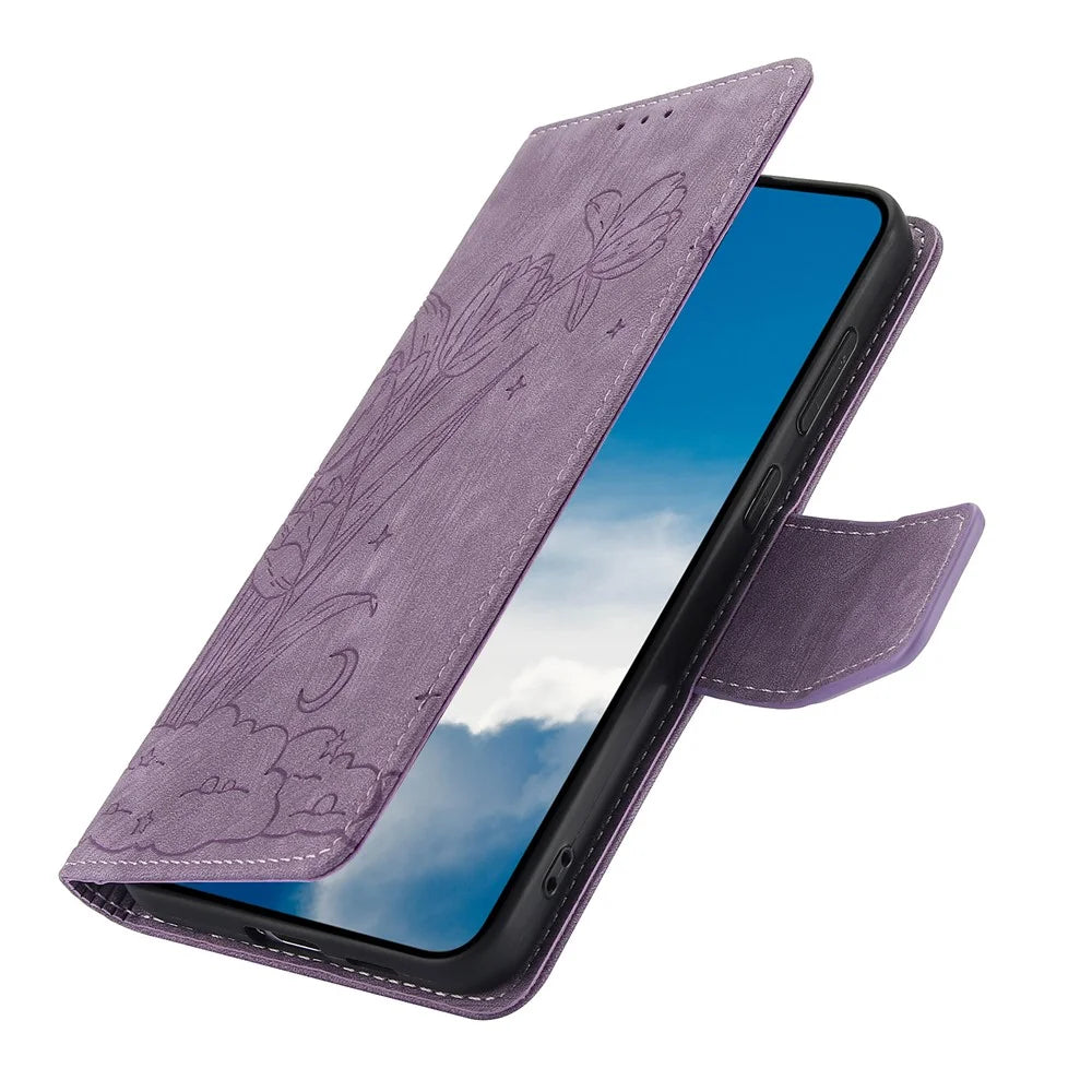 SY-001 For Samsung Galaxy S25+ Case Flower Butterfly Leather Wallet Phone Cover with Hand Strap - Purple - 5