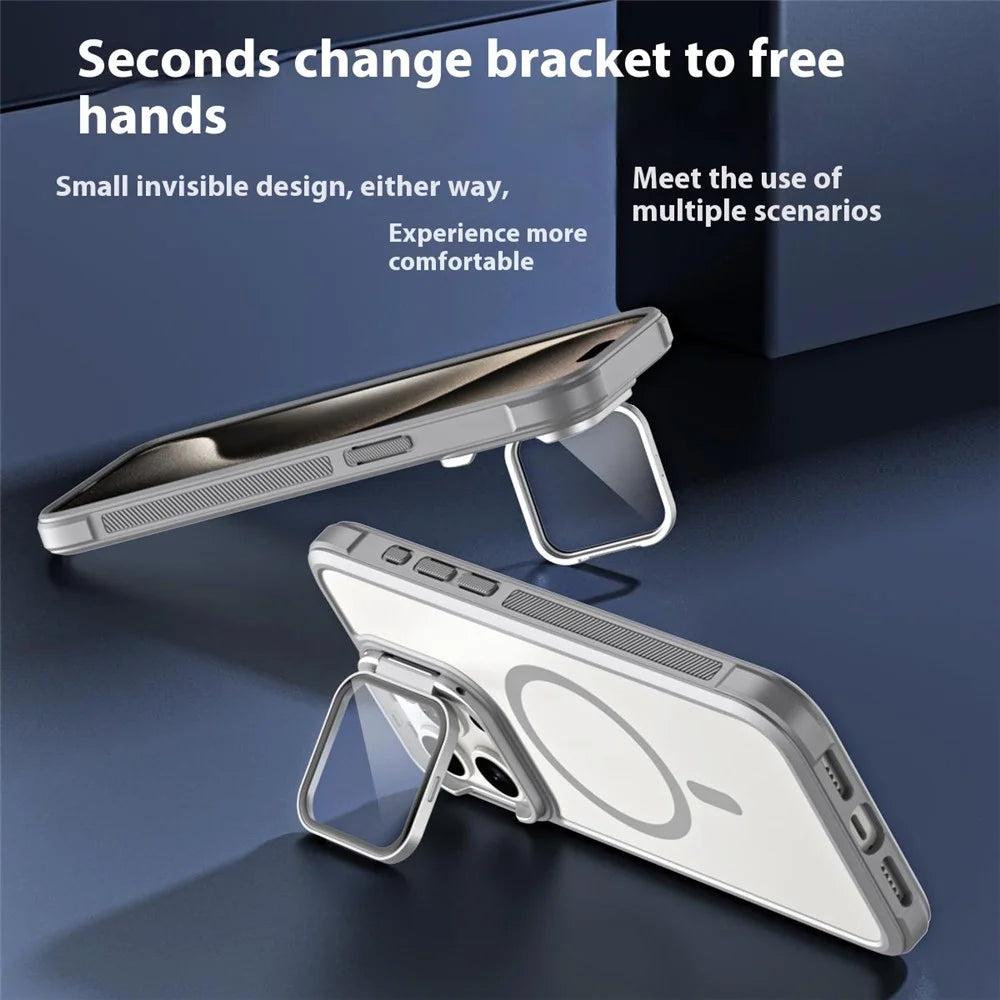 For iPhone 16 Pro Max Compatible with MagSafe Lens Cover Kickstand Matte Back Cover - Grey - 3