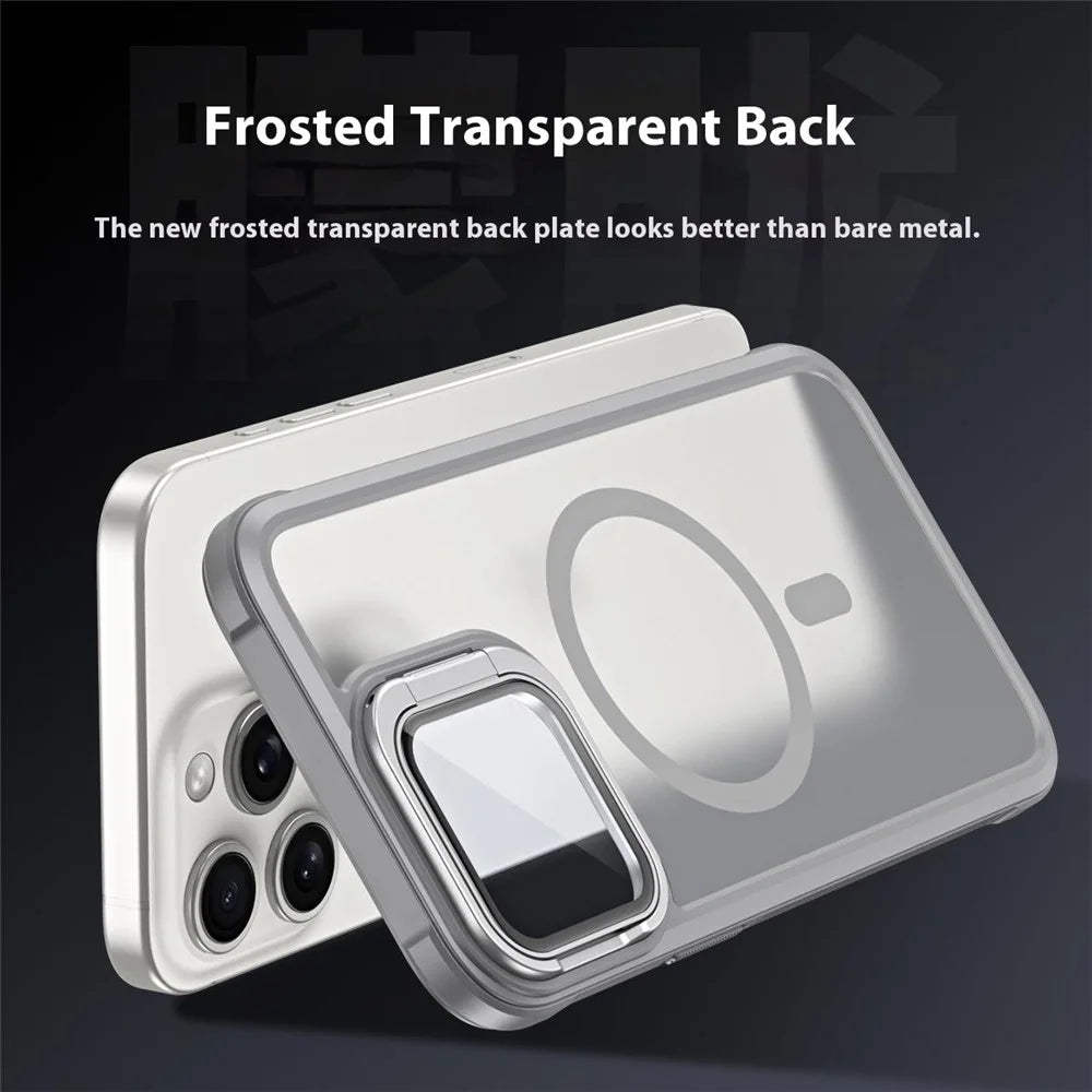 For iPhone 15 Pro Compatible with MagSafe Lens Cover Kickstand Matte Back Cover - Grey - 5