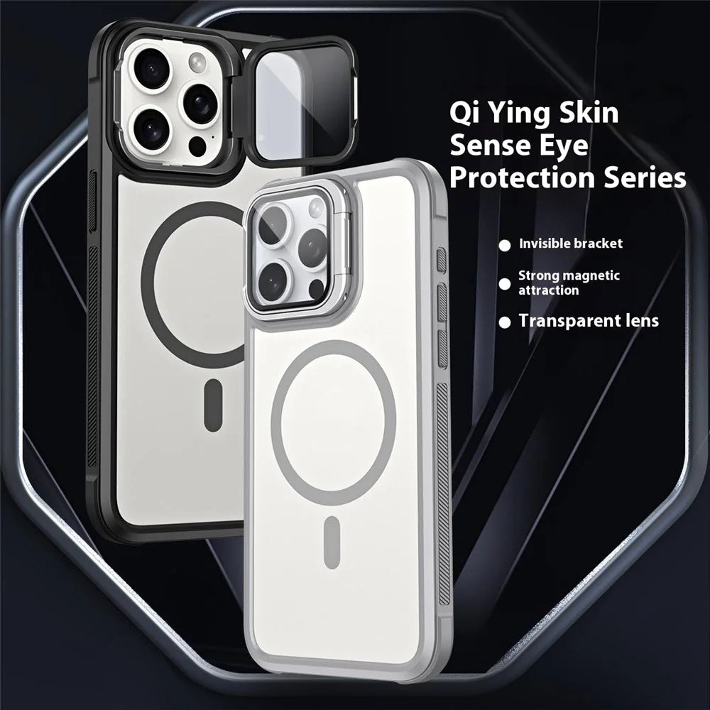 For iPhone 15 Pro Max Compatible with MagSafe Lens Cover Kickstand Matte Back Cover - Grey - 2