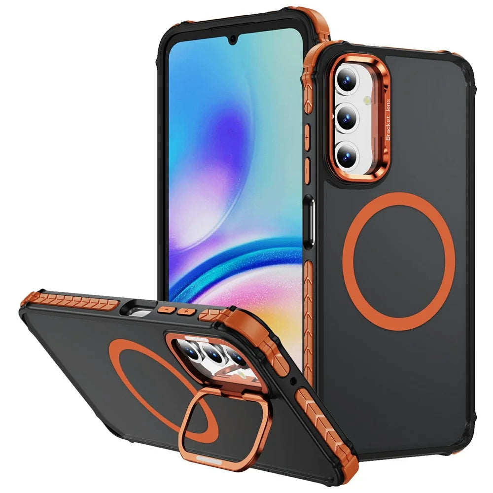 For Samsung Galaxy A35 5G Case with Lens Kickstand Matte Back Cover Magnetic Case - Orange - 1
