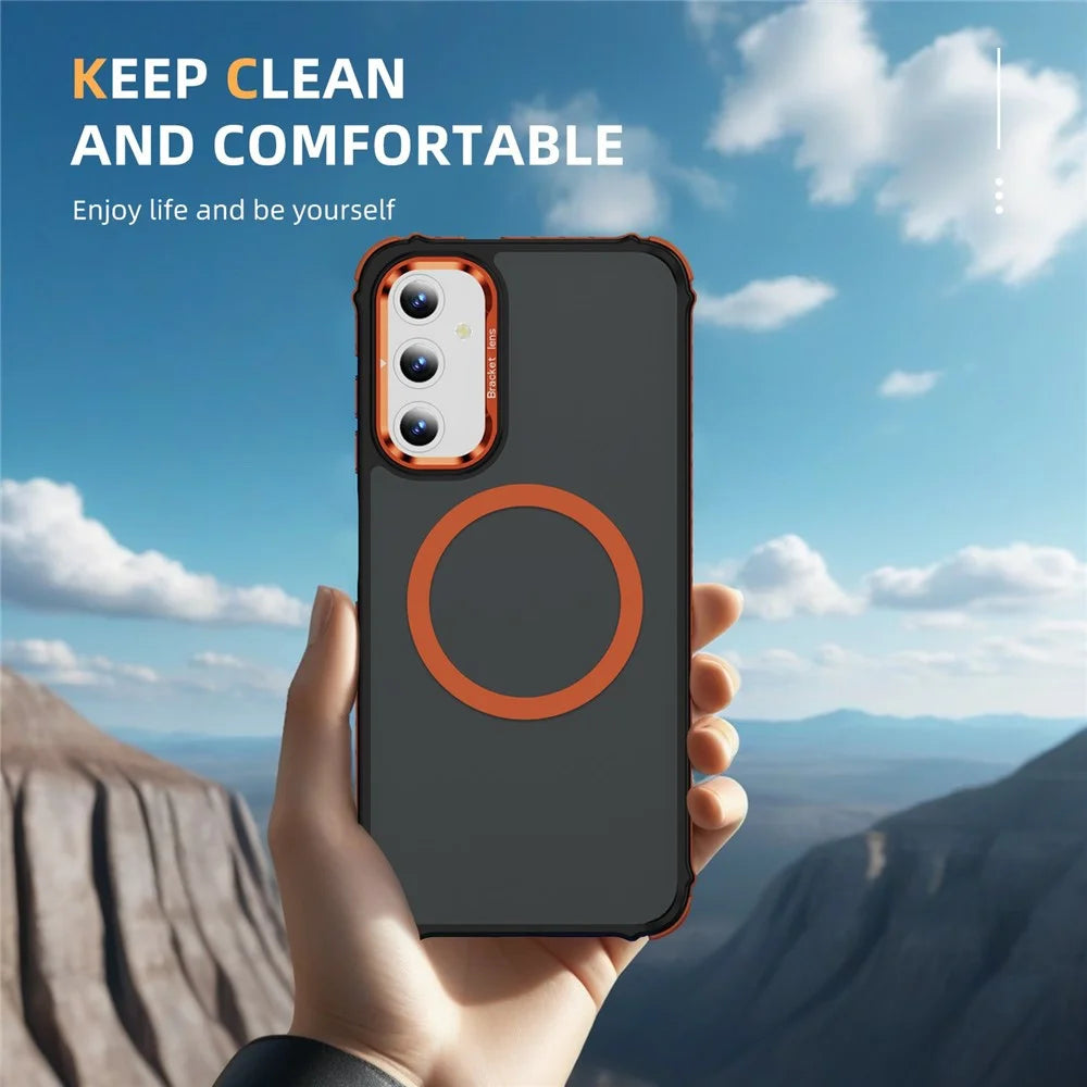 For Samsung Galaxy A35 5G Case with Lens Kickstand Matte Back Cover Magnetic Case - Orange - 7