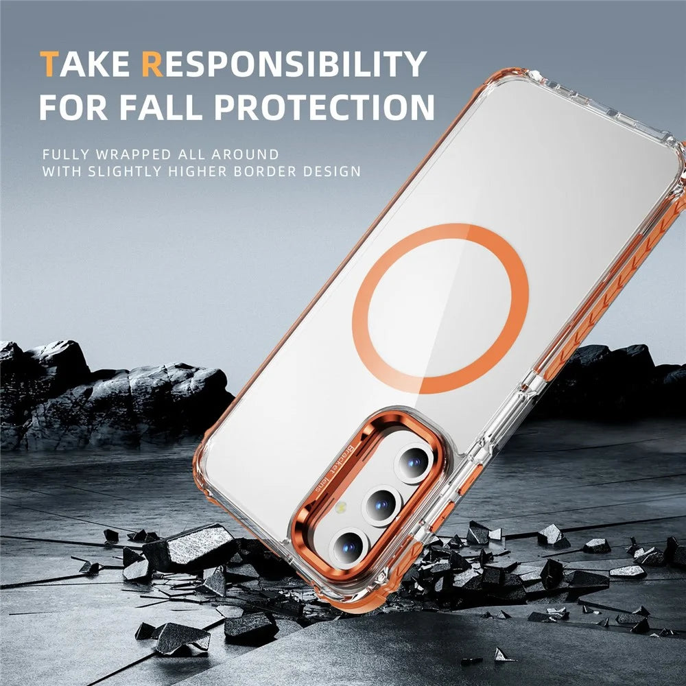 For Samsung Galaxy A16 5G  /  A16 4G Clear Phone Case with Lens Kickstand Cover Magnetic Case - Orange - 4